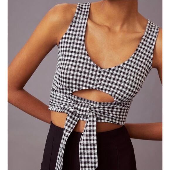Maeve Cut-Out Cropped Gingham Tank - Picture 2 of 5